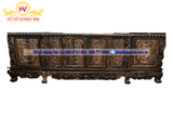Mẫu kệ tivi đục tứ linh  mun đẹp | Đồ Gỗ HOÀNG VÂN K91