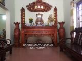 Nội thất phòng thờ đẹp gồm ban thờ, hoành phi, lục bình BT77