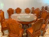 Bộ Bàn Ăn Bàn Tròn Xoay Gỗ Gõ Đỏ Hàng Víp 8 Ghế BA15