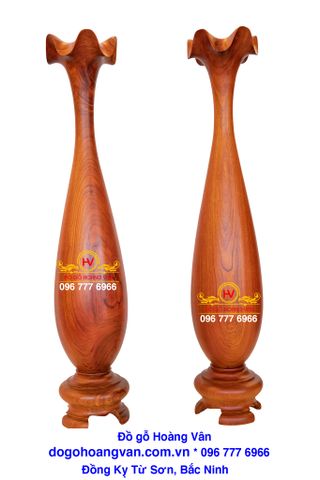 Đôi Lọ Lộc Bình Gỗ Đẹp ĐỂ BÀN , Lộc Bình Gỗ Hương Nguyên Khối LB02