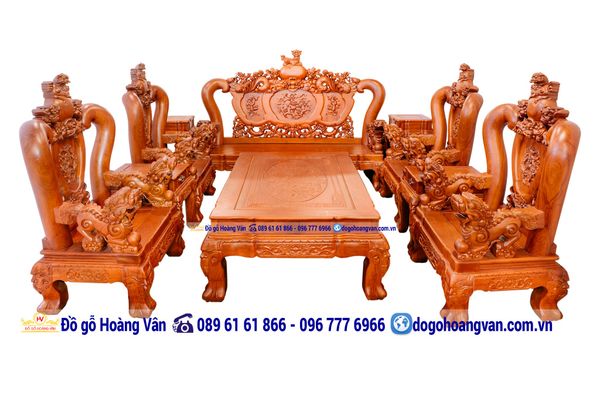 BG47 Bộ Bàn Ghế Gỗ Hương Cột 16cm Tay Nghê đẹp Đồng Kỵ