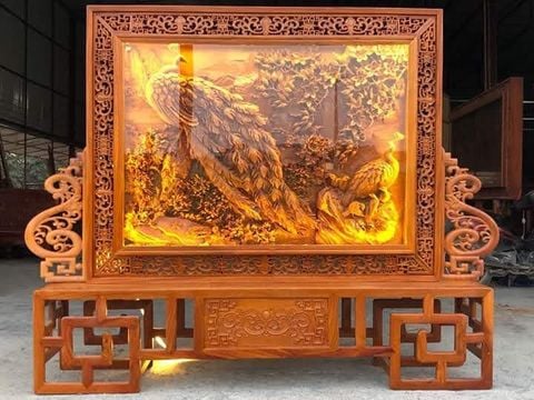 TRANH GỖ PHU THÊ VIÊN MÃN ĐỤC TAY KÊNH BONG  TRG50