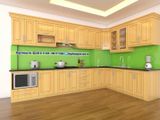 Mẫu Tủ Bếp Đơn giản , màu vàng nhạt khiến cho không gian phòng bếp sáng hơn TB8