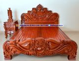 Giường ngủ hoa hồng gỗ gõ đỏ , giường gỗ cao cấp liền khối GN08