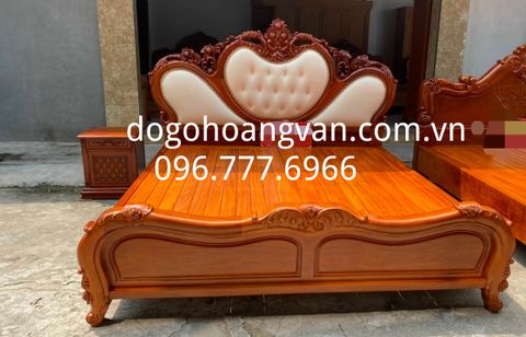 Mẫu giường tân cổ điển bọc da đẹp gỗ đồng kỵ GN88
