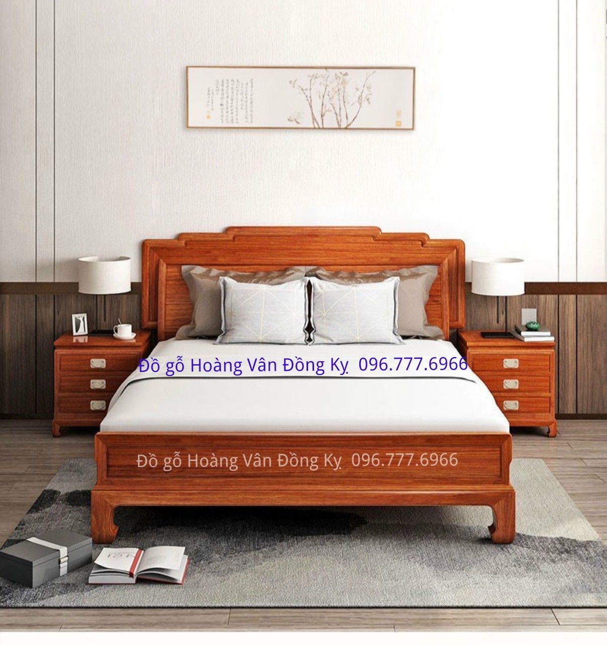 Mẫu giường tân cổ điển bọc da đẹp gỗ đồng kỵ GN88 – Đồ gỗ Hoàng Vân