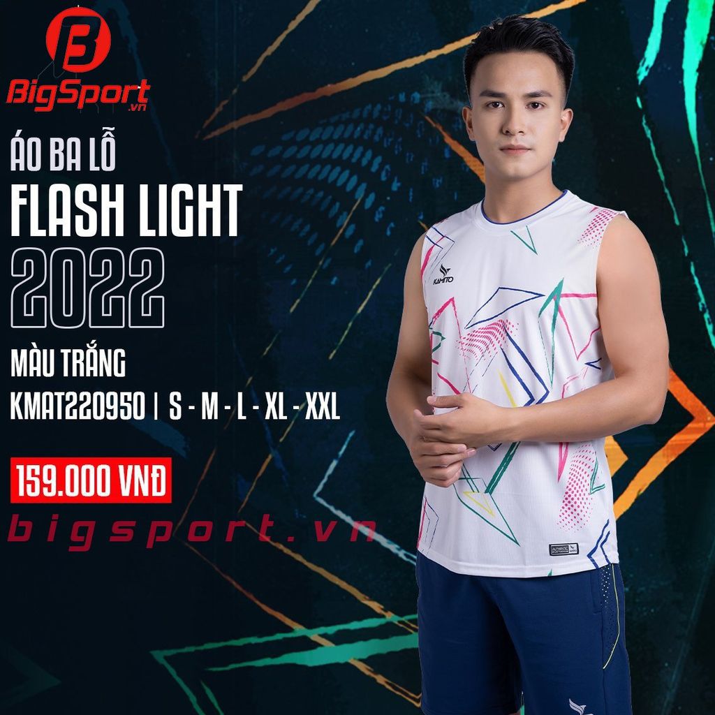 Áo cầu lông nam sát nách Kamito Flash Light màu trắng