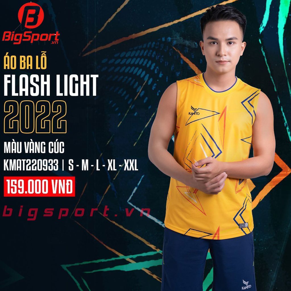 Áo cầu lông nam sát nách Kamito Flash Light màu vàng