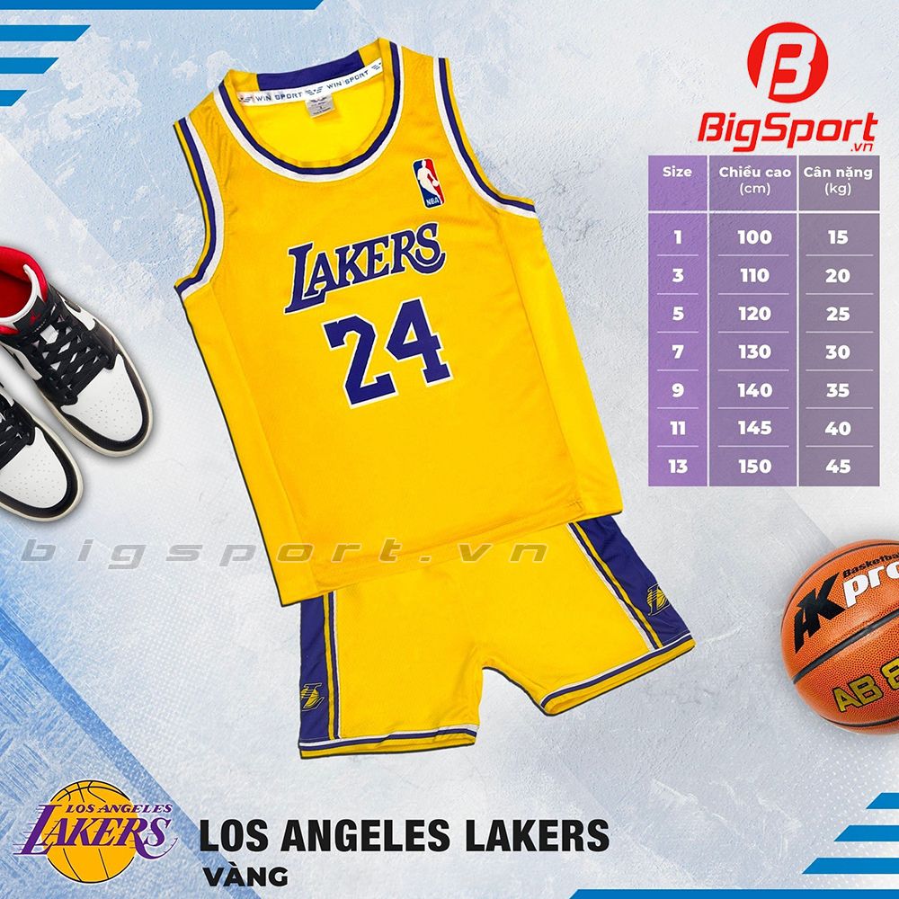 Quần áo bóng rổ trẻ em Los Angeles Lakers màu vàng