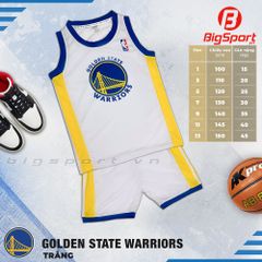 Quần áo bóng rổ trẻ em Warriors màu trắng