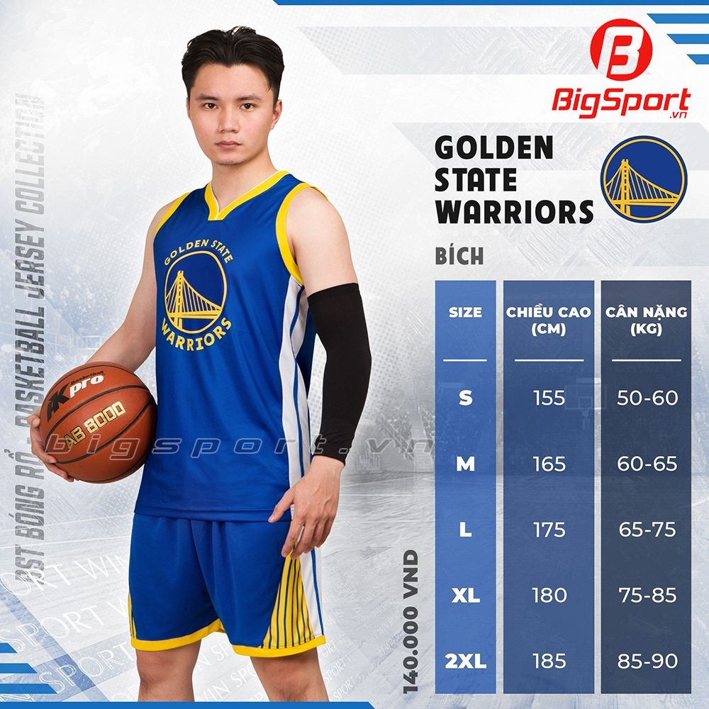 Bộ quần áo bóng rổ Warriors màu xanh bích