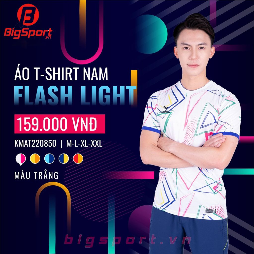 Áo cầu lông nam Kamito Flash Light chính hãng màu trắng