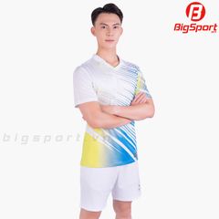 Áo cầu lông nam Kamito Halley màu trắng xanh chính hãng