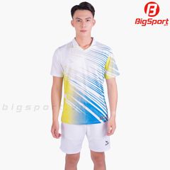 Áo cầu lông nam Kamito Halley màu trắng xanh chính hãng