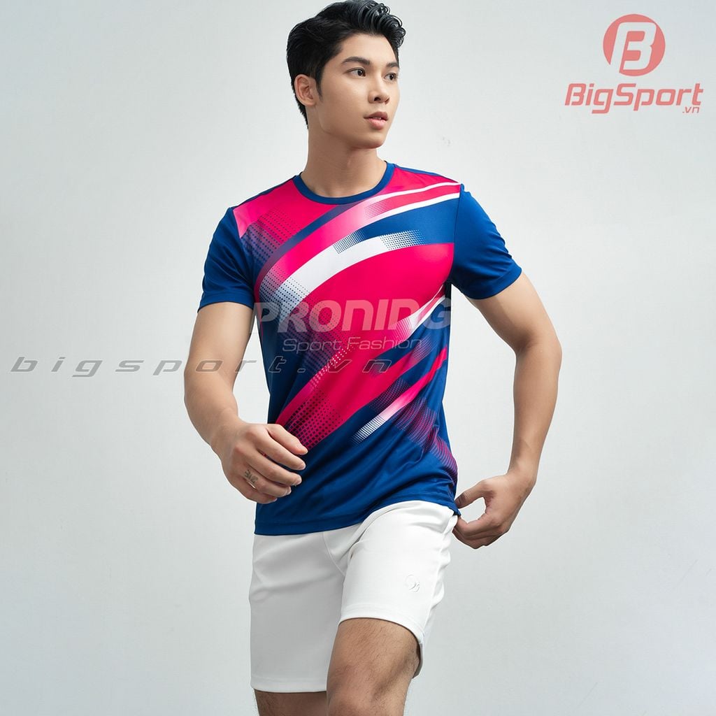 Áo cầu lông nam Proning MC9103 màu xanh navy phối hồng
