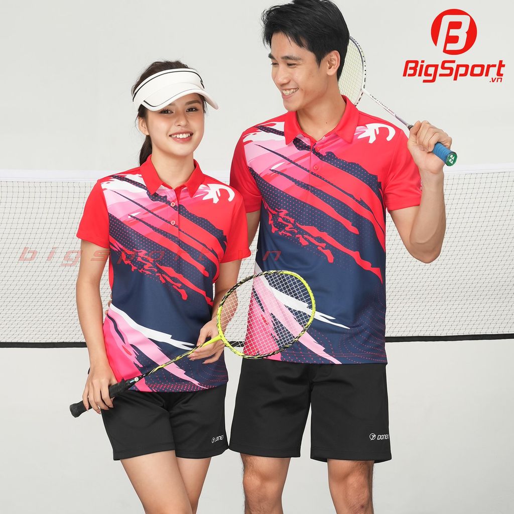 Áo cầu lông nữ DonexPro AC-3832 màu đỏ phối navy