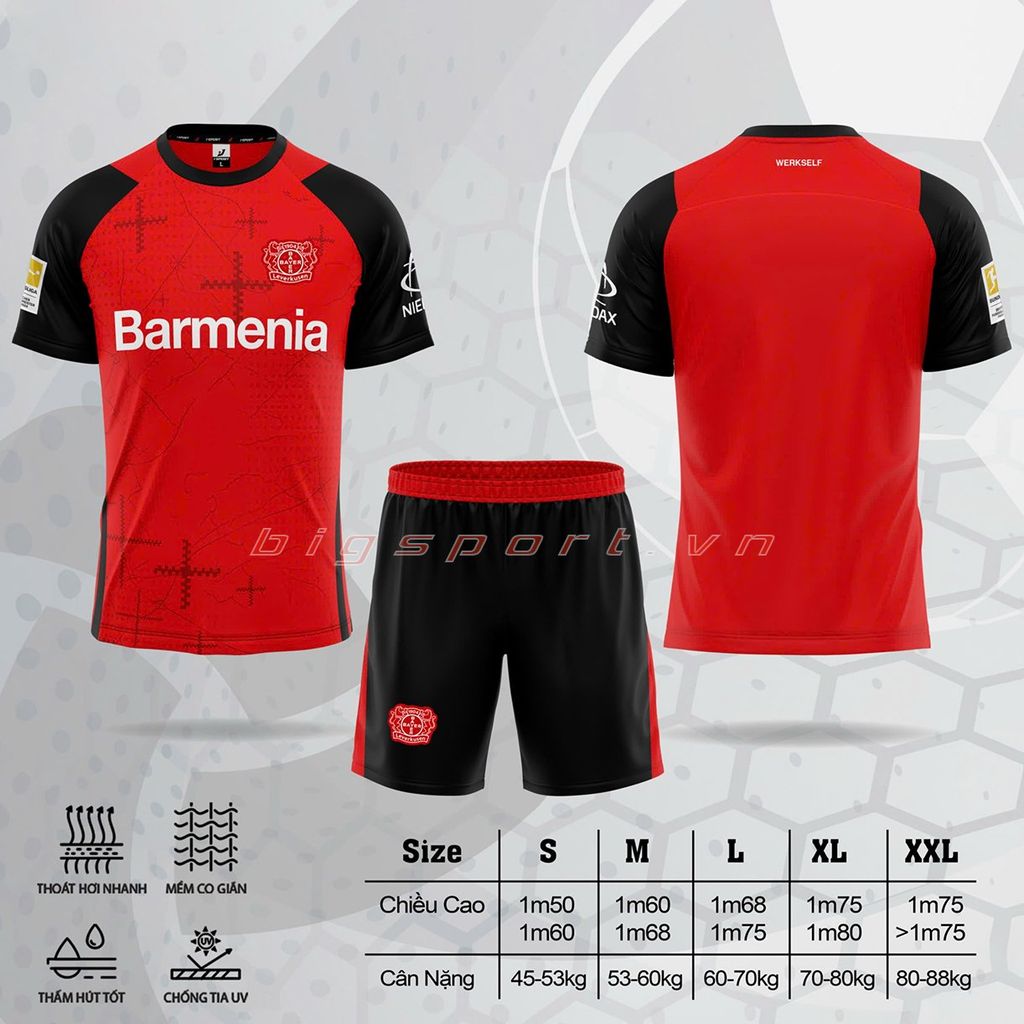Áo đá bóng Bayer Leverkusen mùa giải 2024 - 2025 màu đỏ