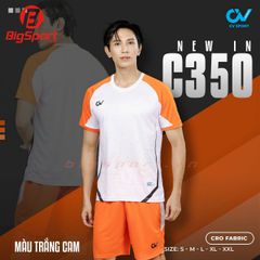 Áo đá bóng không logo CV C350 màu trắng phối cam