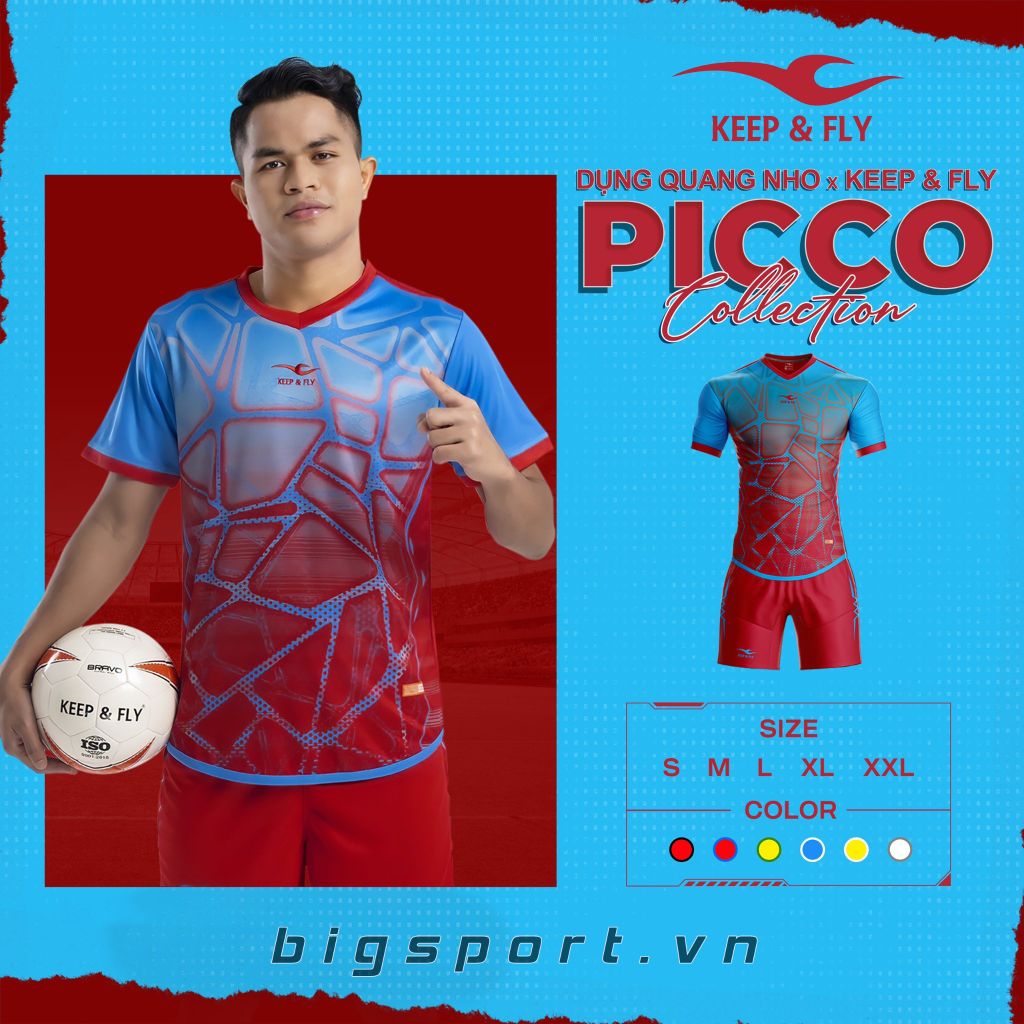 Áo đá bóng Keep Fly Picco màu đỏ phối xanh chính hãng