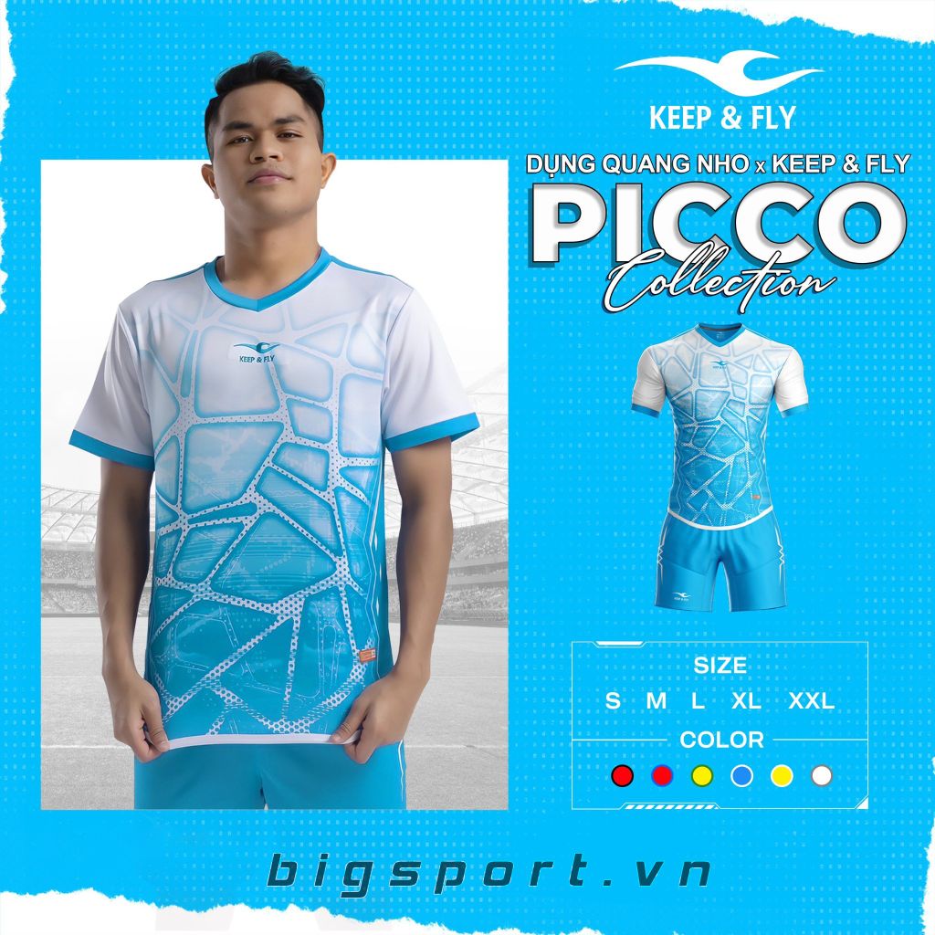Áo đá bóng Keep Fly Picco xanh biển phối trắng chính hãng