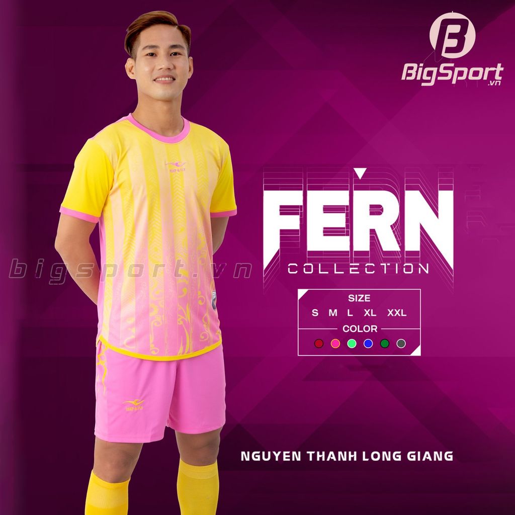 Áo đá bóng không logo Keep Fly Fern màu hồng phối vàng