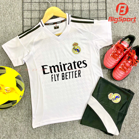 Áo đá bóng trẻ em Real Madrid sân nhà 2025-2026 màu trắng