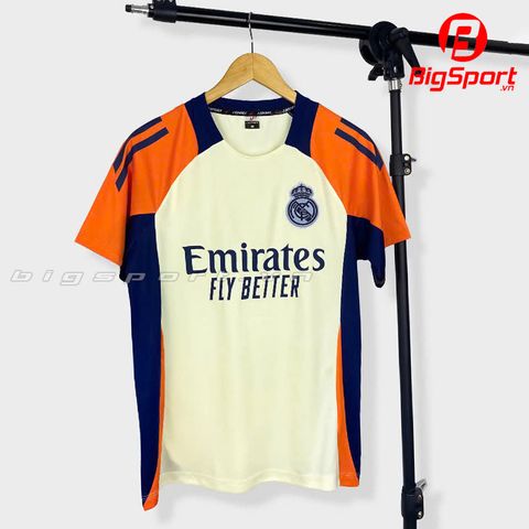 Áo đá bóng training Real Madrid 2025-2026 màu vàng kem