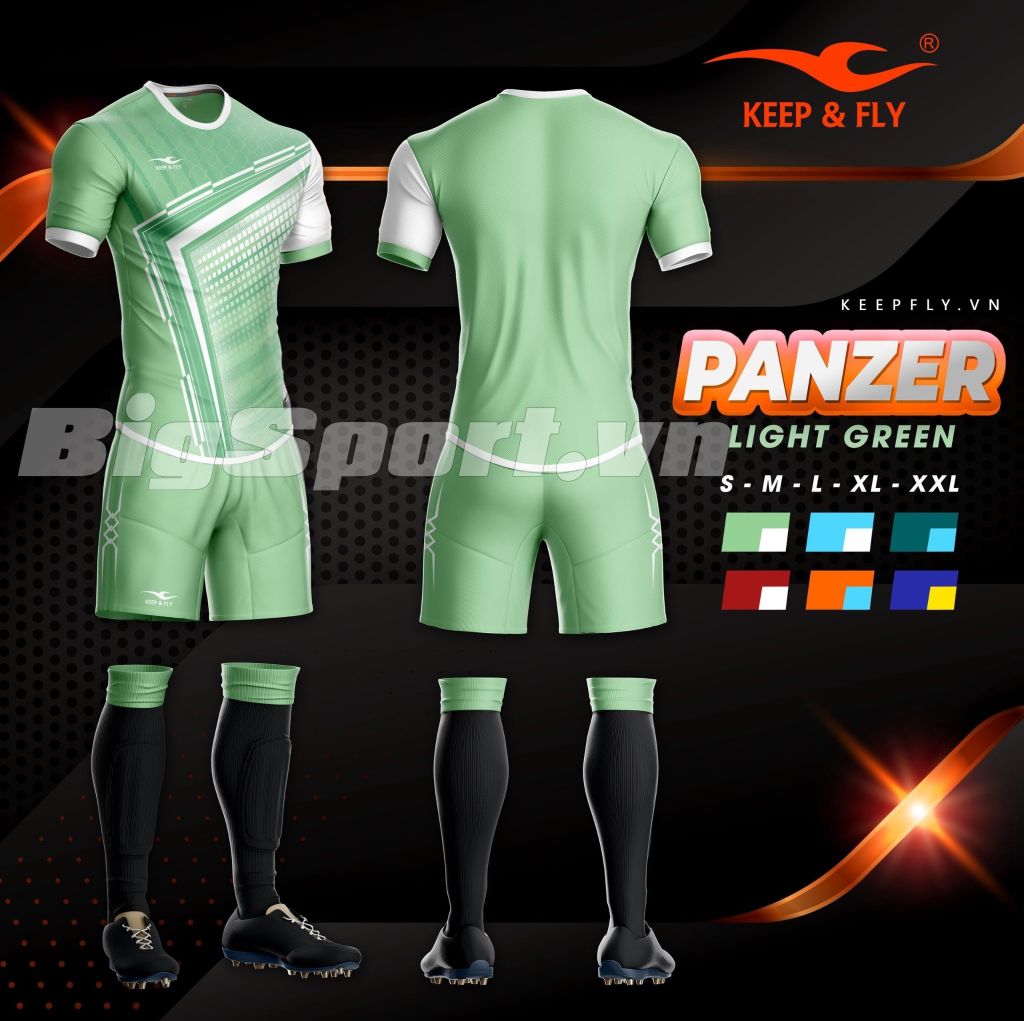 Bộ Quần áo bóng đá không logo Keep Fly Panzer xanh ngọc-chính hãng