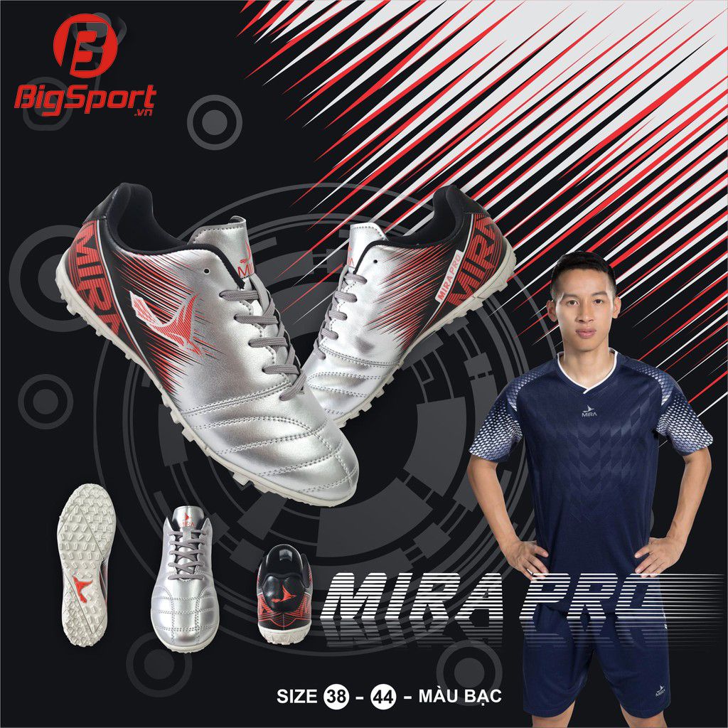 Giày đá bóng sân cỏ nhân tạo Mira Pro chính hãng màu bạc