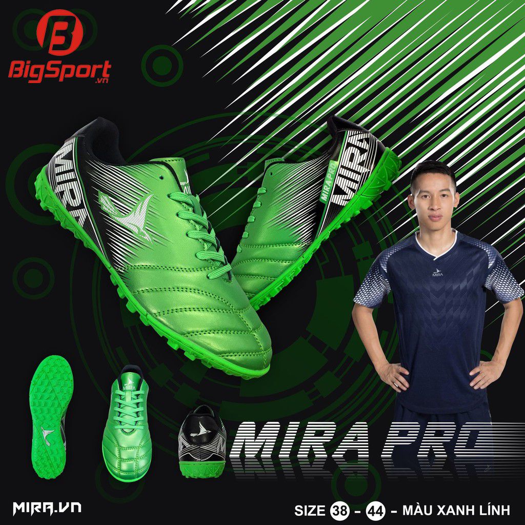 Giày đá bóng sân cỏ nhân tạo Mira Pro màu xanh lá