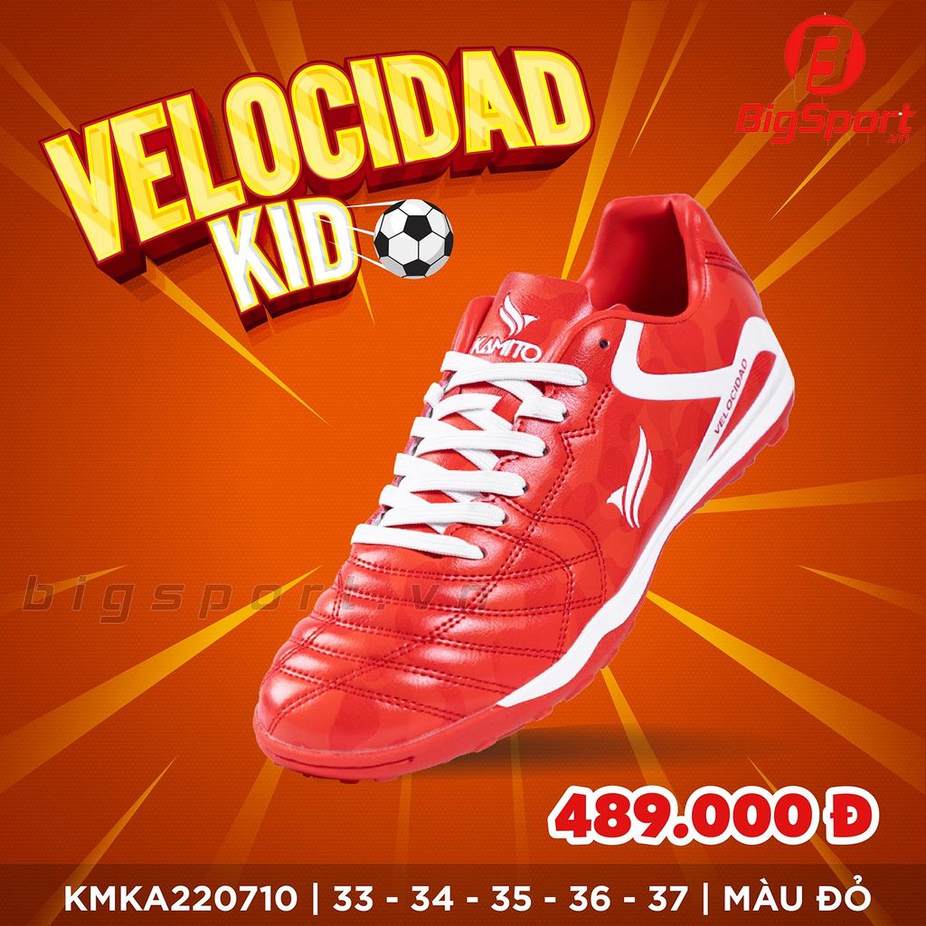 Giày đá bóng trẻ em Kamito Velocidad màu đỏ