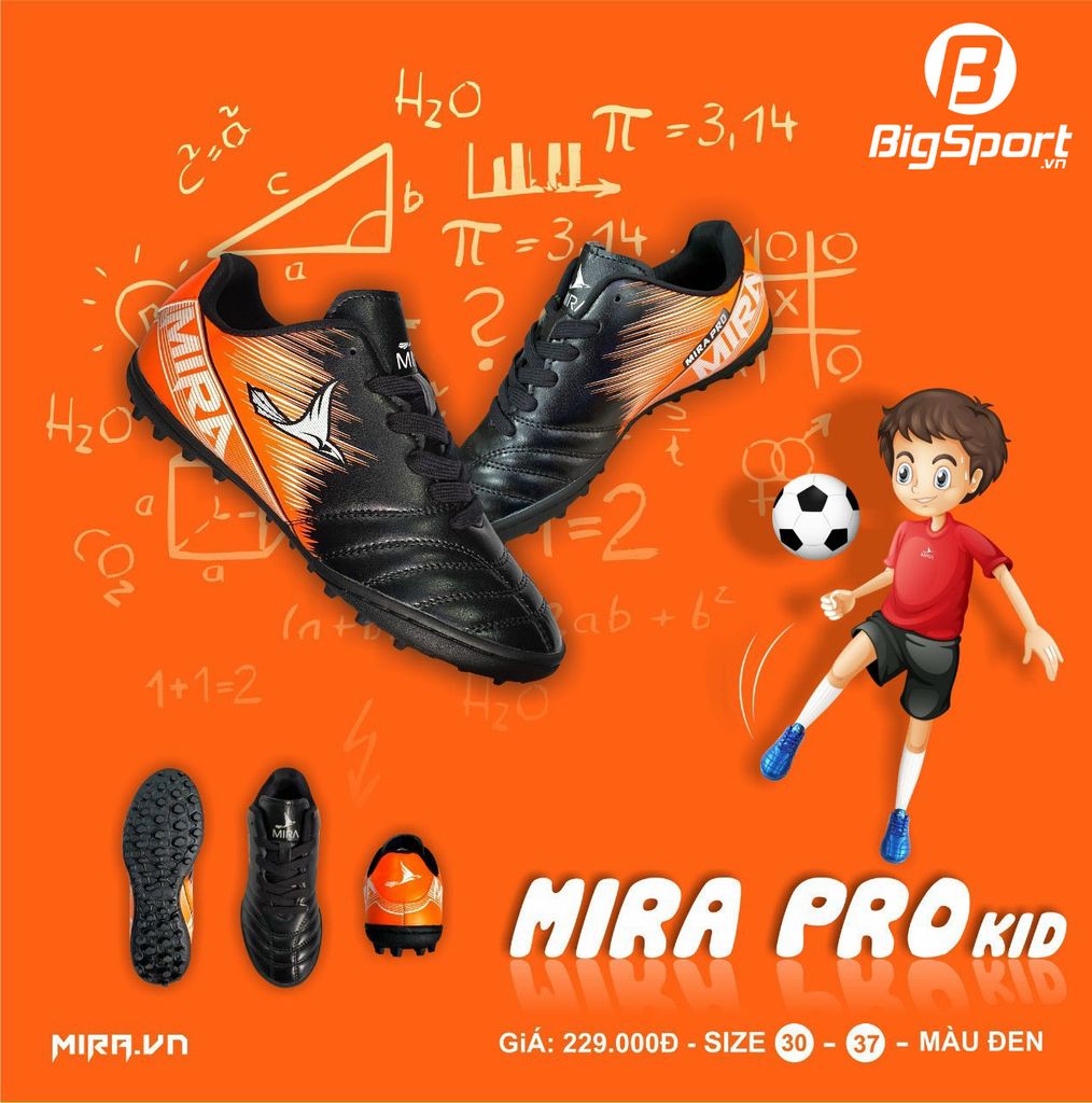 Giày đá bóng trẻ em Mira Pro màu đen chính hãng