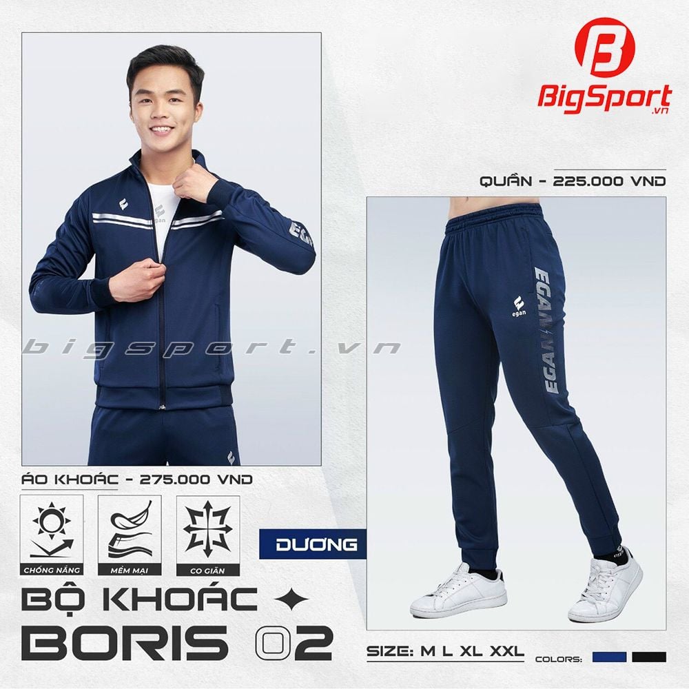 Quần dài thể thao nam Egan Boris 2 màu xanh đen