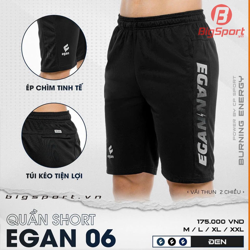 Quần short thể thao nam Egan 06 màu đen