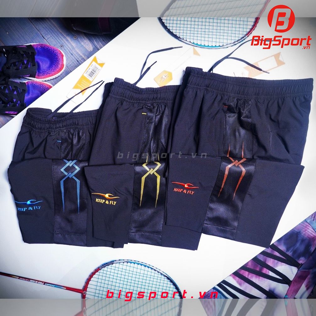 Quần short thể thao nam Keep Fly phối lưới màu đen xanh ya