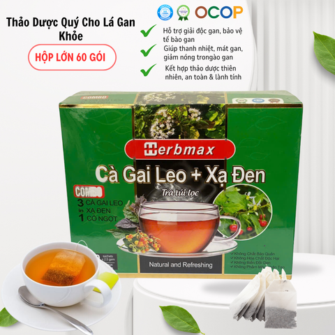 Cà Gai Leo Xạ Đen Herbmax hộp 60 gói – giải độc gan, da đẹp ngủ ngon, ngừa ung thư