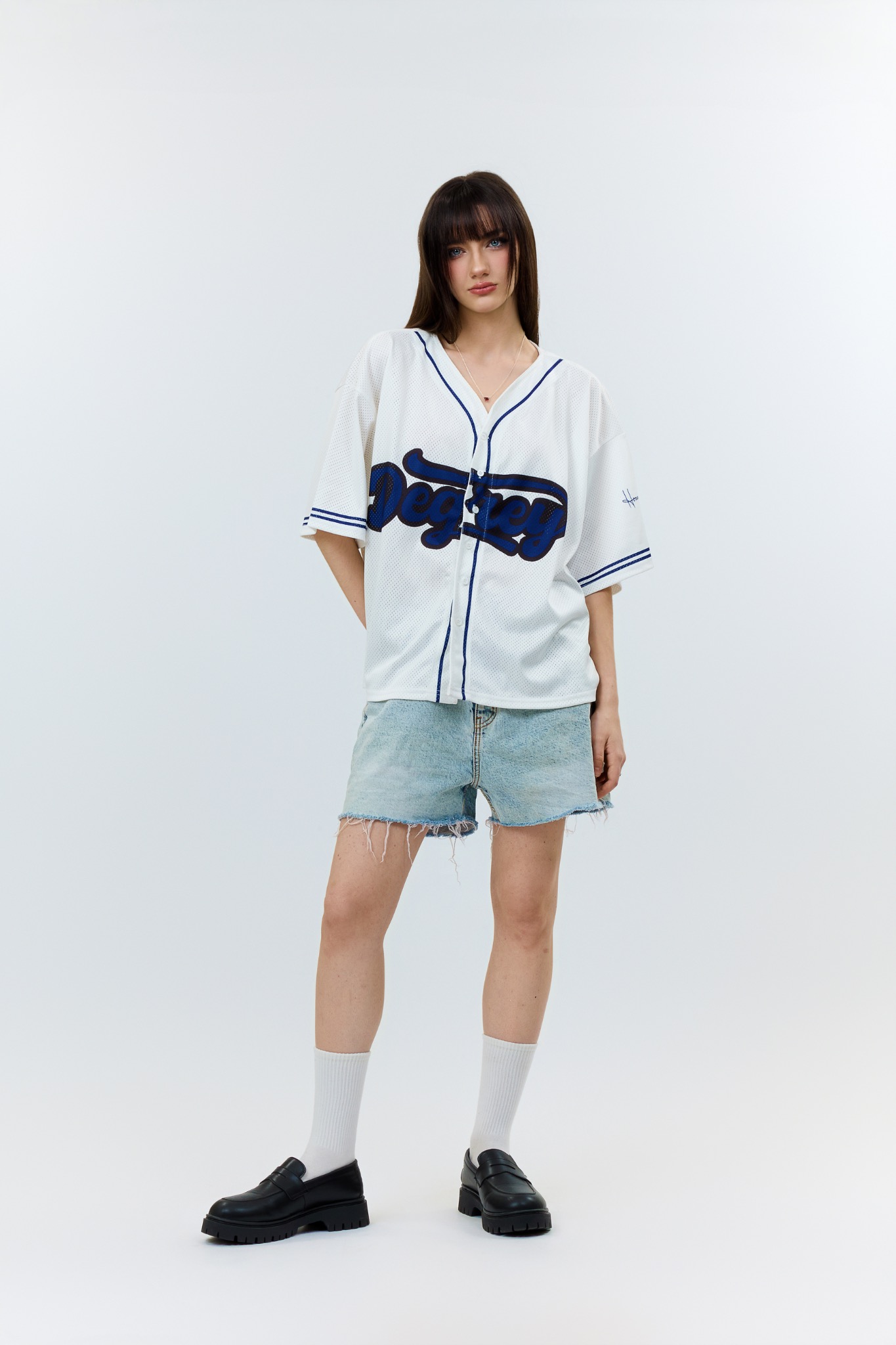  Áo khoác sơmi Jersey Degrey Baseball form rộng màu xanh - BASEXA 
