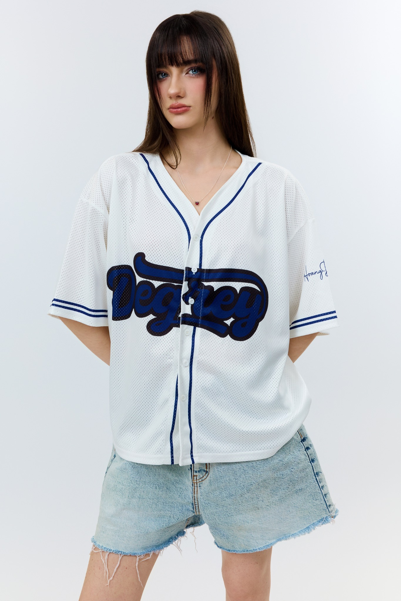  Áo khoác sơmi Jersey Degrey Baseball form rộng màu xanh - BASEXA 