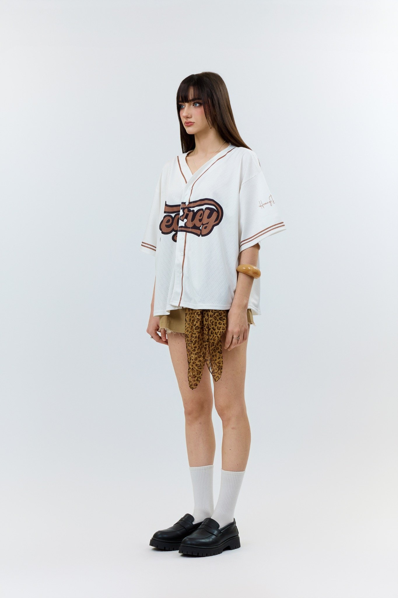  Áo khoác sơmi Jersey Degrey Baseball form rộng màu moca - BASEM 