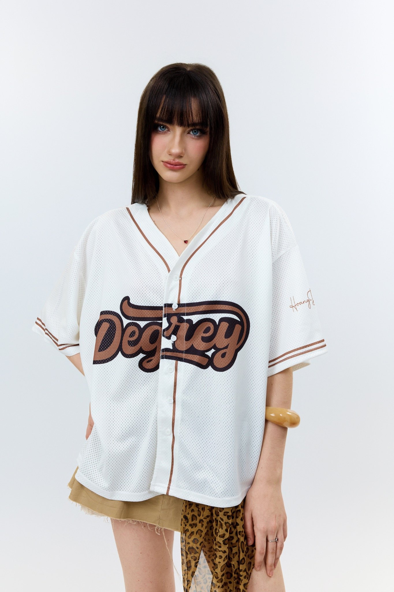  Áo khoác sơmi Jersey Degrey Baseball form rộng màu moca - BASEM 