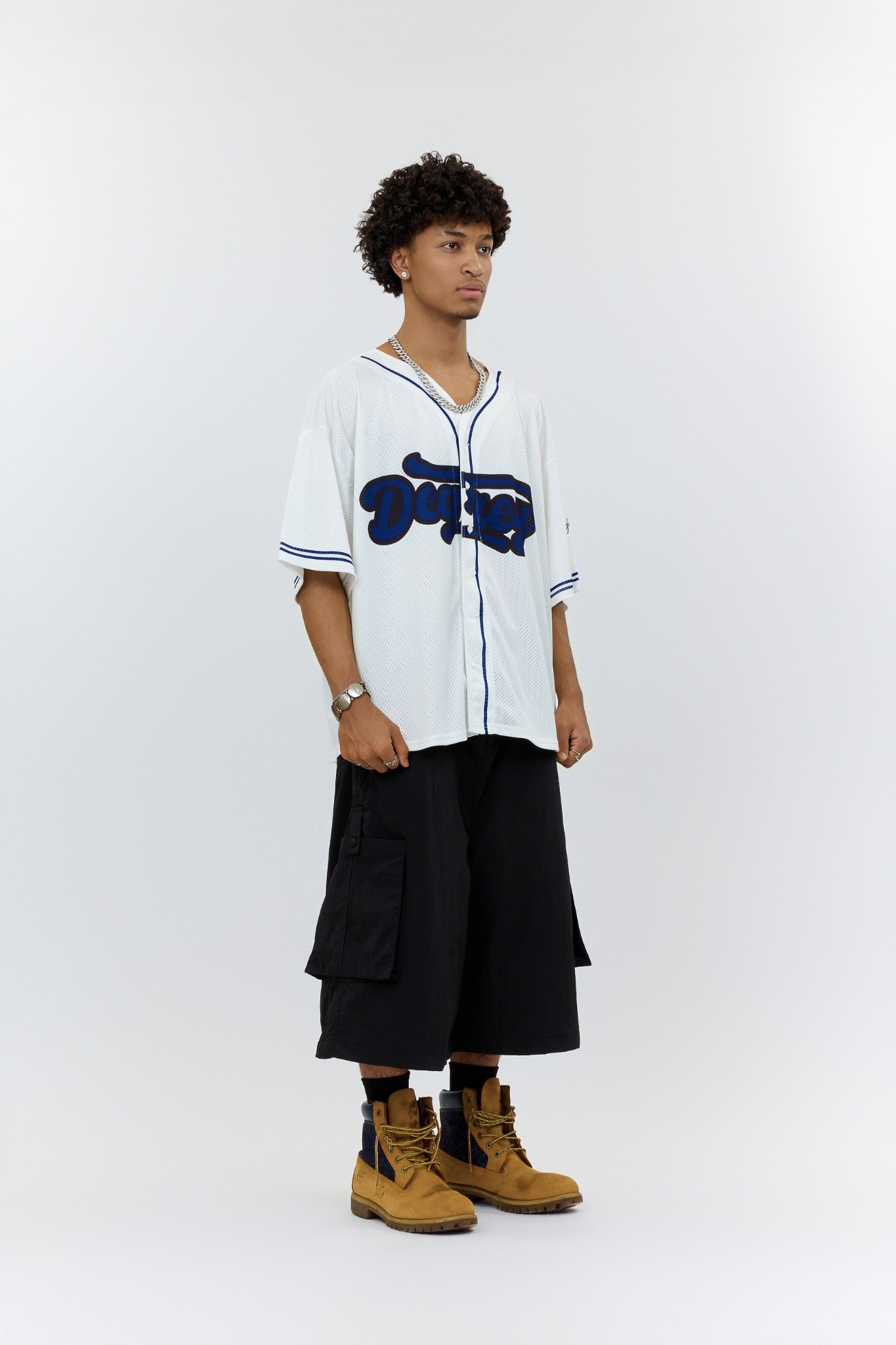 Áo khoác sơmi Jersey Degrey Baseball form rộng màu xanh - BASEXA 