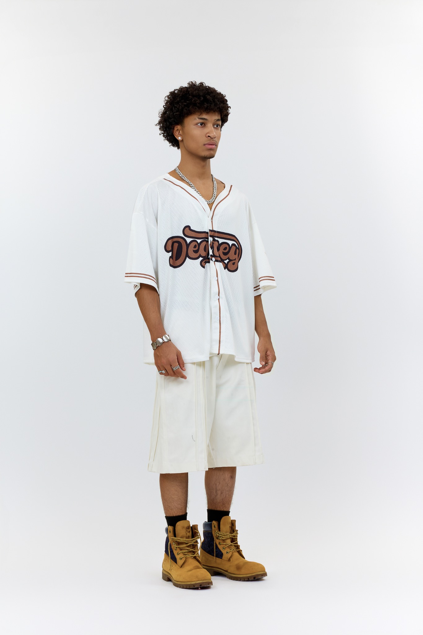  Áo khoác sơmi Jersey Degrey Baseball form rộng màu moca - BASEM 