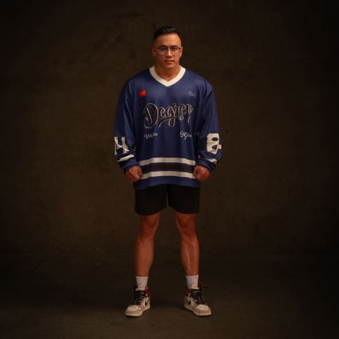  Áo thun tay dài Degrey Jersey long sleeve cổ tim in hình thời trang thể thao nam nữ màu xanh- JERLONGXANH 