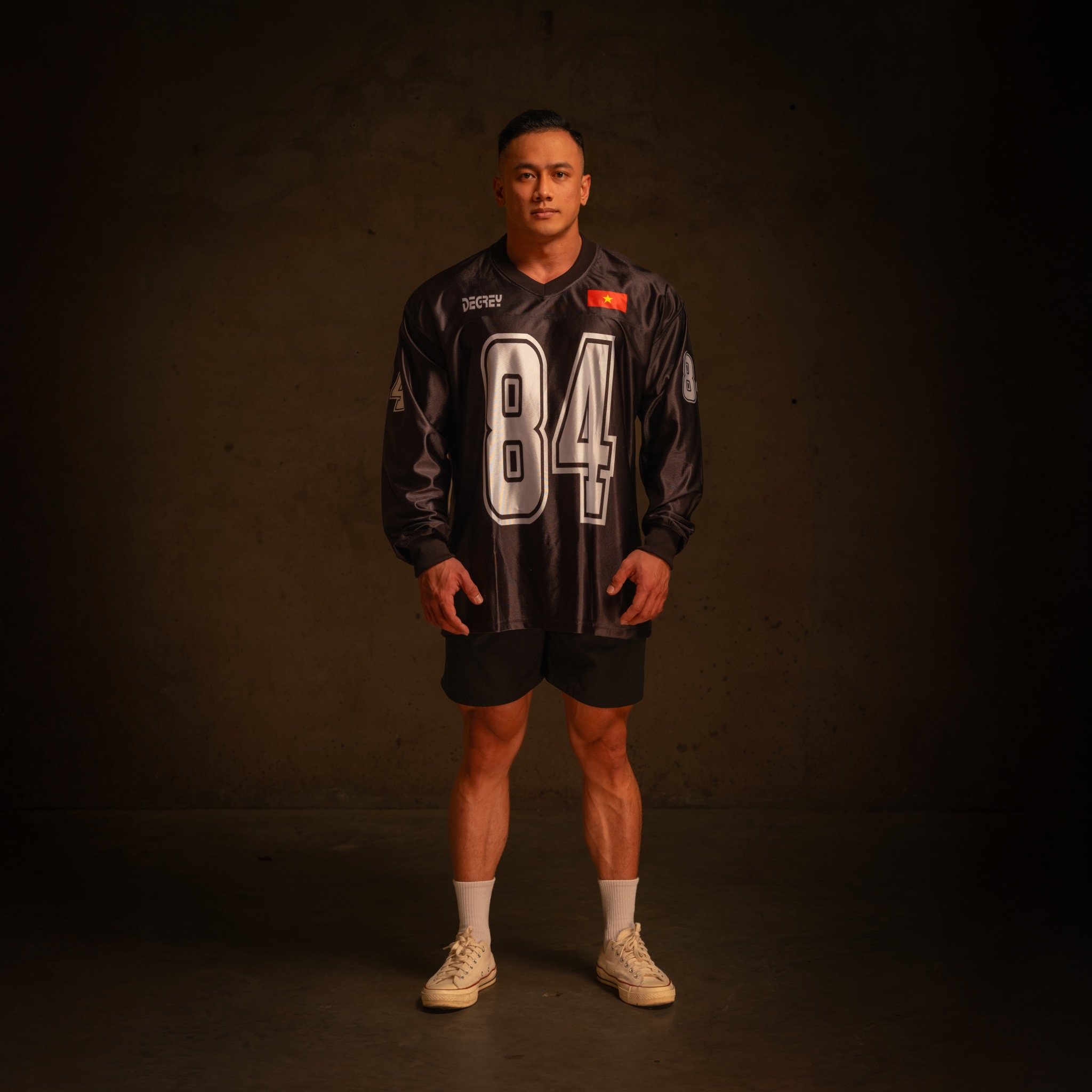  Áo thun Degrey Jersey cổ tim tay dài in hình thời trang thể thao nam nữ màu đen - TADAD 