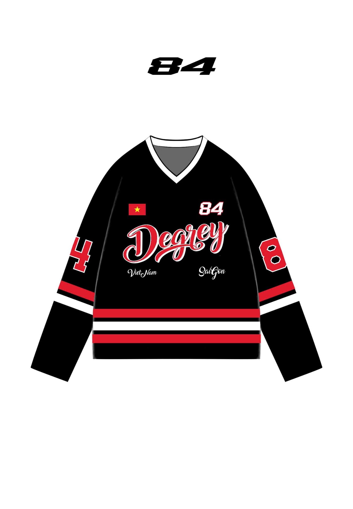  Áo thun tay dài Degrey Jersey long sleeve cổ tim in hình thời trang thể thao nam nữ màu đen- JERLONGD 