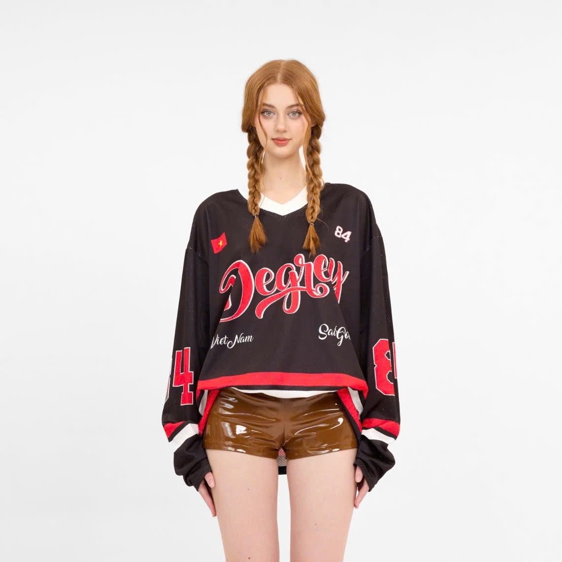  Áo thun tay dài Degrey Jersey long sleeve cổ tim in hình thời trang thể thao nam nữ màu đen- JERLONGD 