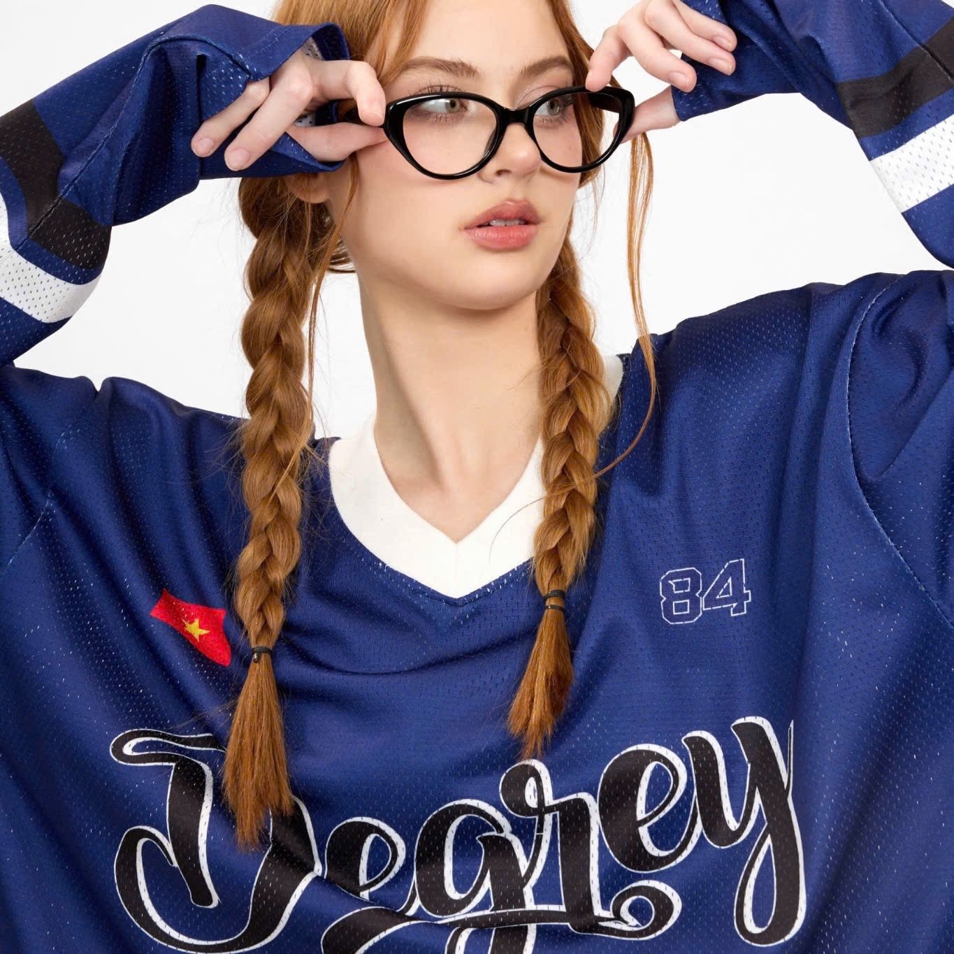  Áo thun tay dài Degrey Jersey long sleeve cổ tim in hình thời trang thể thao nam nữ màu xanh- JERLONGXANH 