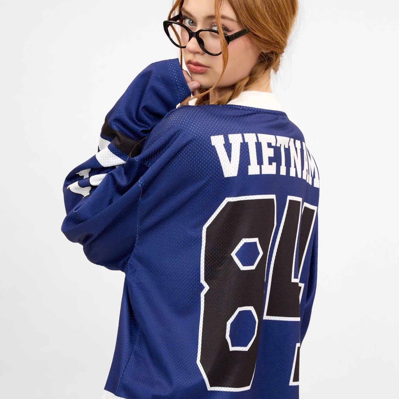  Áo thun tay dài Degrey Jersey long sleeve cổ tim in hình thời trang thể thao nam nữ màu xanh- JERLONGXANH 