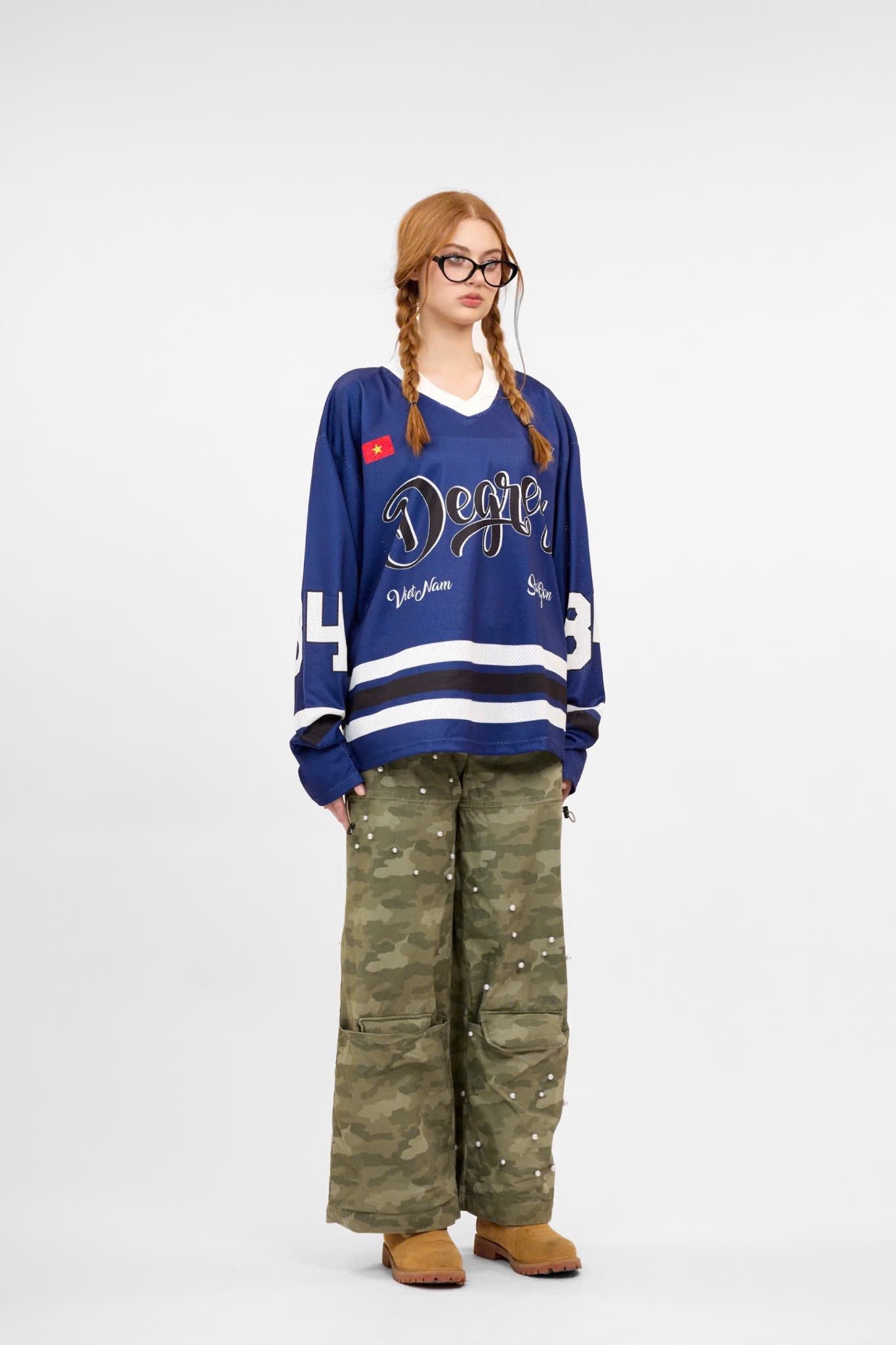  Áo thun tay dài Degrey Jersey long sleeve cổ tim in hình thời trang thể thao nam nữ màu xanh- JERLONGXANH 