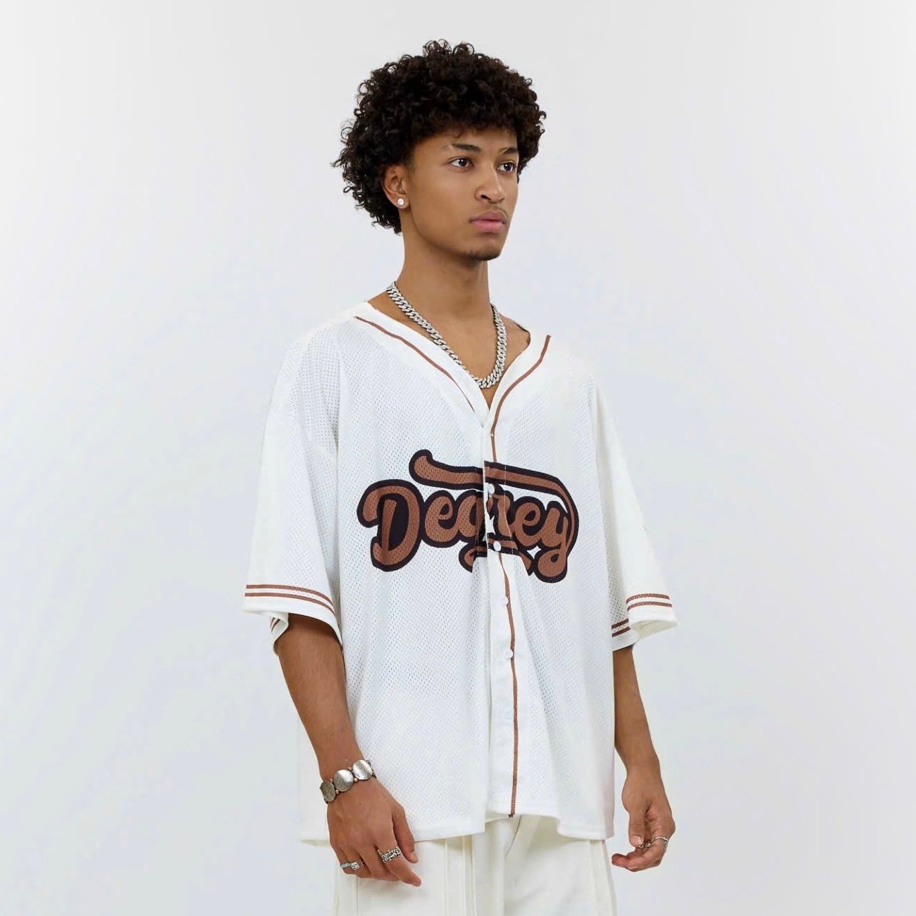  Áo khoác sơmi Jersey Degrey Baseball form rộng màu moca - BASEM 